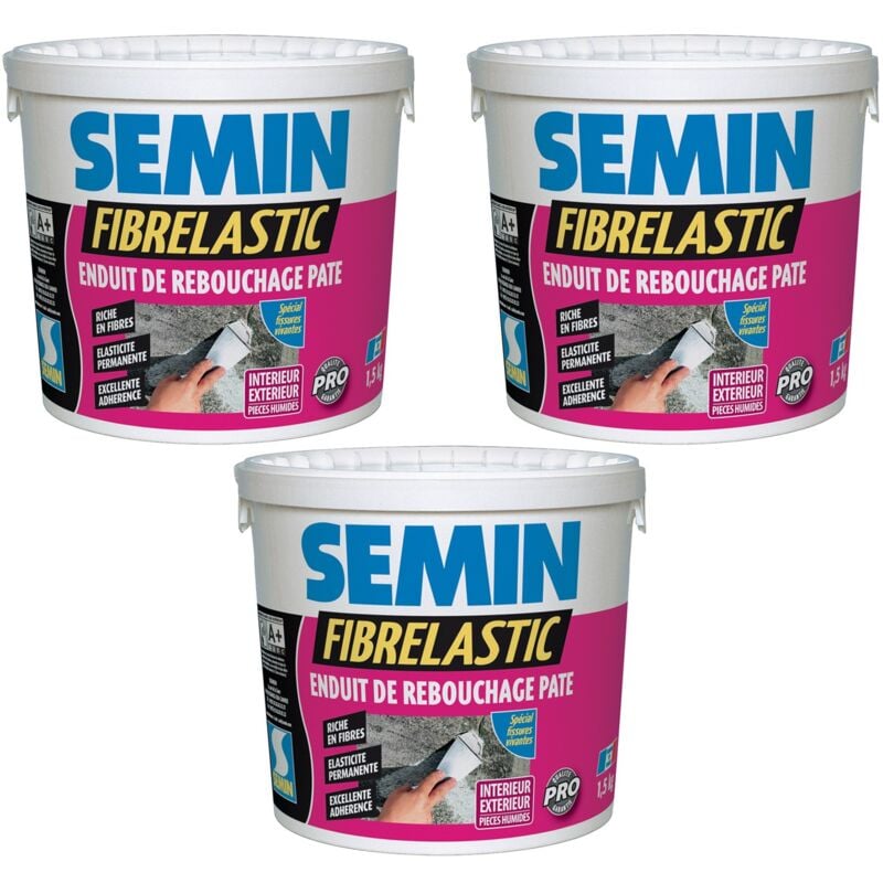 Enduit de Rebouchage Élastique Fibrelastic à Base de Fibre de Verre pour Fissures Vivantes, Intérieur/Extérieur, seau de 1,5 kg, Lot de 3