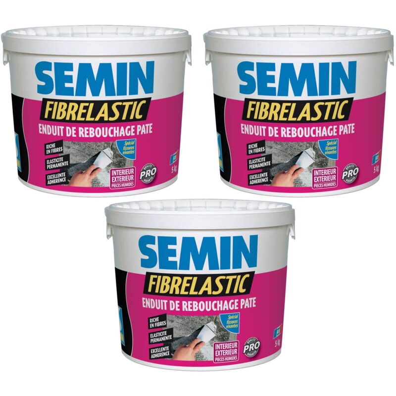 Enduit de Rebouchage Élastique Fibrelastic à Base de Fibre de Verre pour Fissures Vivantes, Intérieur/Extérieur, seau de 5 kg, Lot de 3