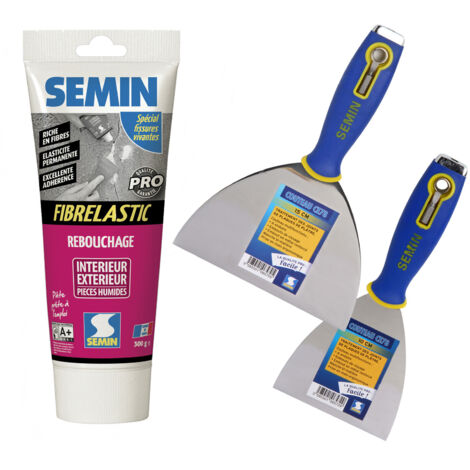 Enduit de rebouchage élastique pour fissures vivantes Fibrelastic Semin - intérieur/extérieur - tube de 300 g, un couteau à enduire - 10 cm et 15 cm