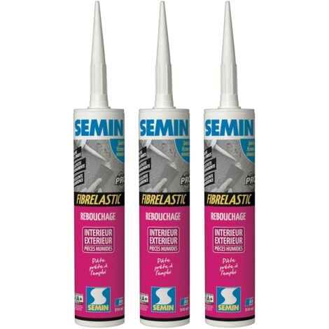 Enduit de Rebouchage Élastique Semin - Fibrelastic - à base de fibre de verre pour fissures vivantes - Intérieur/Extérieur - Cartouche 310 ml (lot de 3)