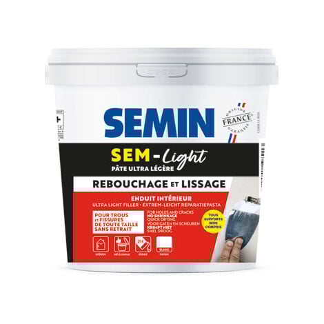 Enduit de rebouchage et lissage SEM-LIGHT Semin - 0.5L : Prêt à l'emploi et allégé SEM-LIGHT rend vos travaux faciles