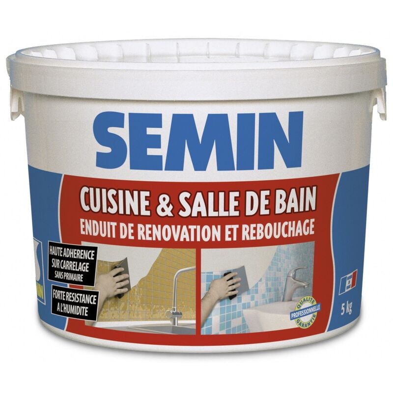 Enduit de rebouchage et rénovation spécial cuisine et salle de bain Semin adapté aux pièces humides - seau de 5 kg