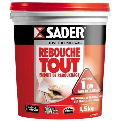 Enduit de rebouchage pâte 1.5 kg – Pour murs intérieurs – Rebouche jusqu'à 1cm en une passe – Finition lisse et durable – Sader