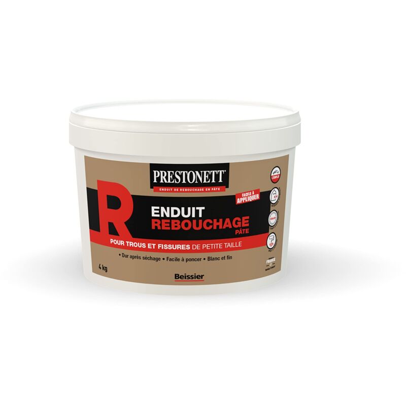 Enduit de Rebouchage Prestonett reboucher en Pâte en Pot de 4 kg pour Intérieur et Extérieur