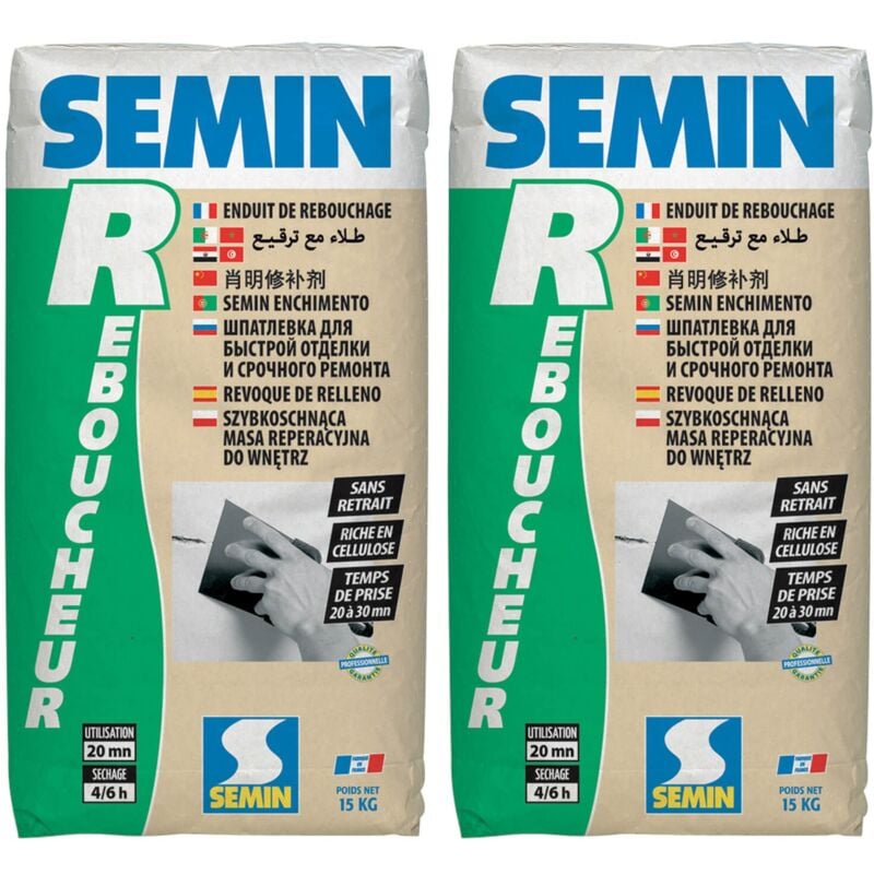 Enduit de Rebouchage Semin r - Intérieur - Poudre - Sac 15 kg (lot de 2)