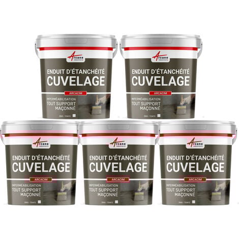 Enduit d'Etanchéité Hydrofuge - Enduit de Cuvelage pour béton, support maçonné  ARCACIM - Offre Spéciale : 5 x 25 Kg Blanc - ARCANE INDUSTRIES