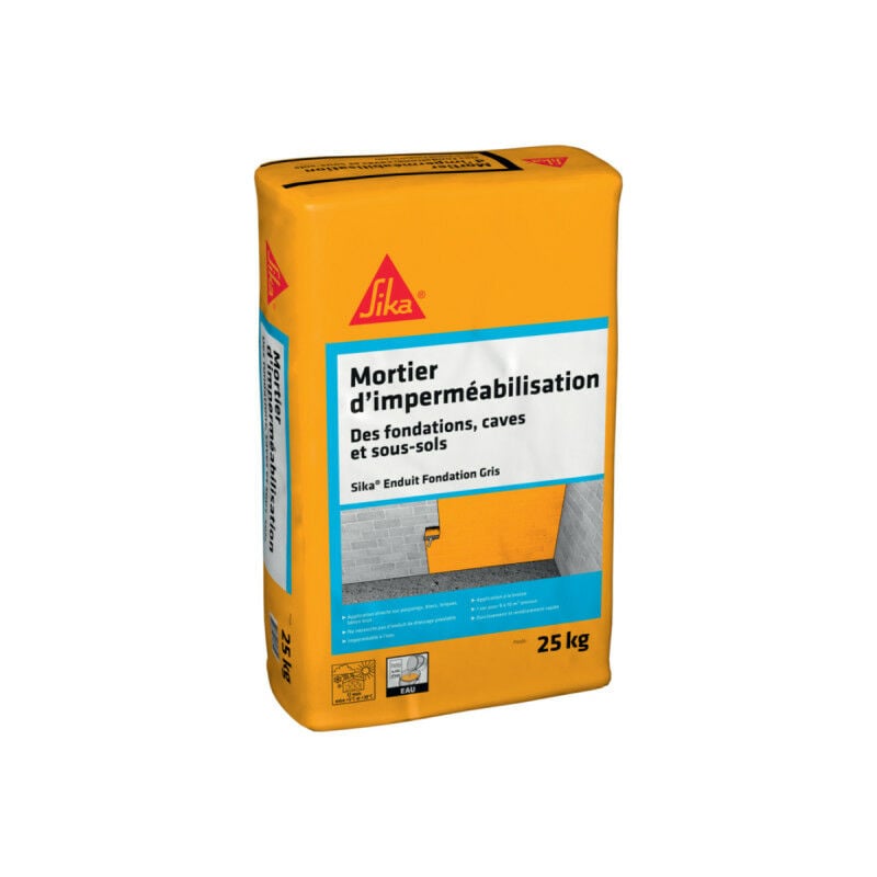 Enduit d'imperméabilisation pour fondation, caves et sous-sol Sika Enduit Fondation - Gris - 25kg