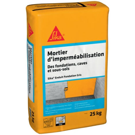 Enduit d'imperméabilisation pour fondation, caves et sous-sol SIKA Enduit Fondation - Gris - 25kg