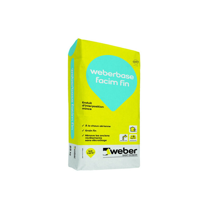 Weber Saint Gobain - Enduit d'interposition, 25 kg, à la chaux aérienne grain fin pour rénover un ancien revêtement organique avec une solution