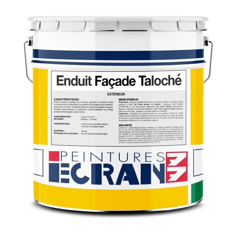 Enduit façade taloché hydrofuge, protection mur extérieur, renforce les murs, masque les défauts, prêt à l'emploi ECRAN 77 f7b969 25 Kg