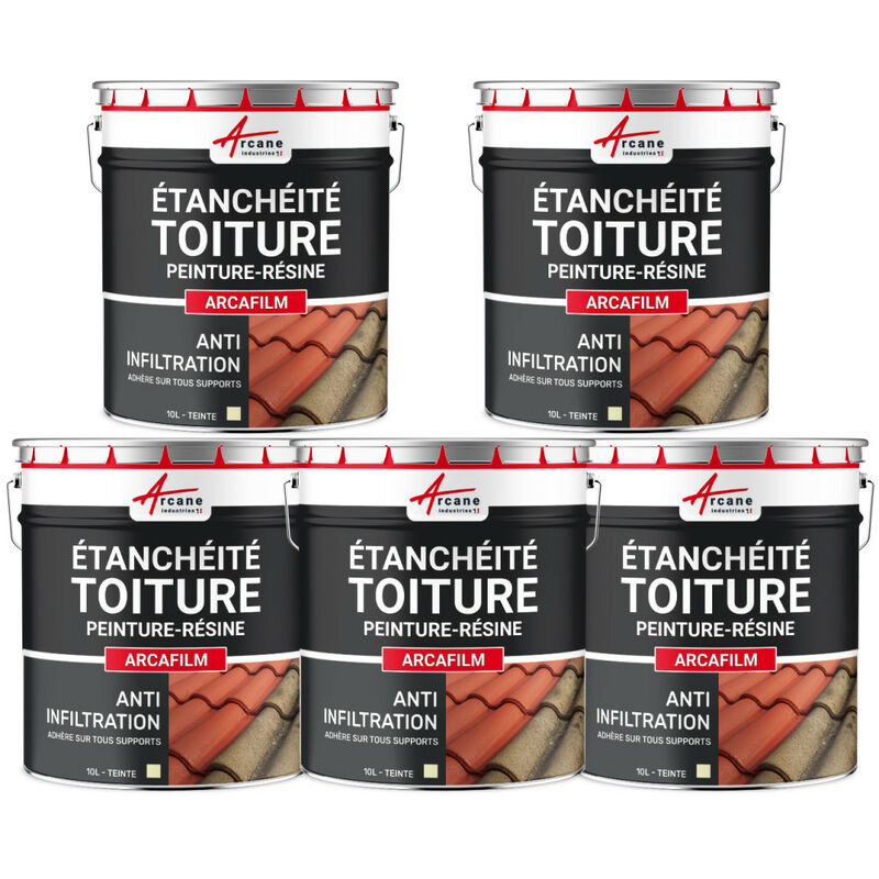 Arcane Industries - tanchéité Toiture : Peinture arcafilm - Résine Etanchéité pour Tuile Offre Spéciale : 5 x 10L Pierre De Taille