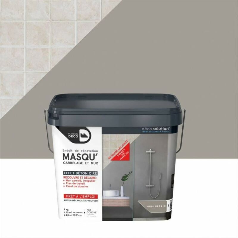 Maison Deco - Enduit Masqu'carrelage et mur Gris urbain, 9 kg