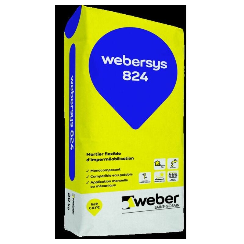 Enduit mince d'imperméabilisation 20kg, des parties enterrées de bâtiment en intérieur et extérieur, Webersys 824, weber
