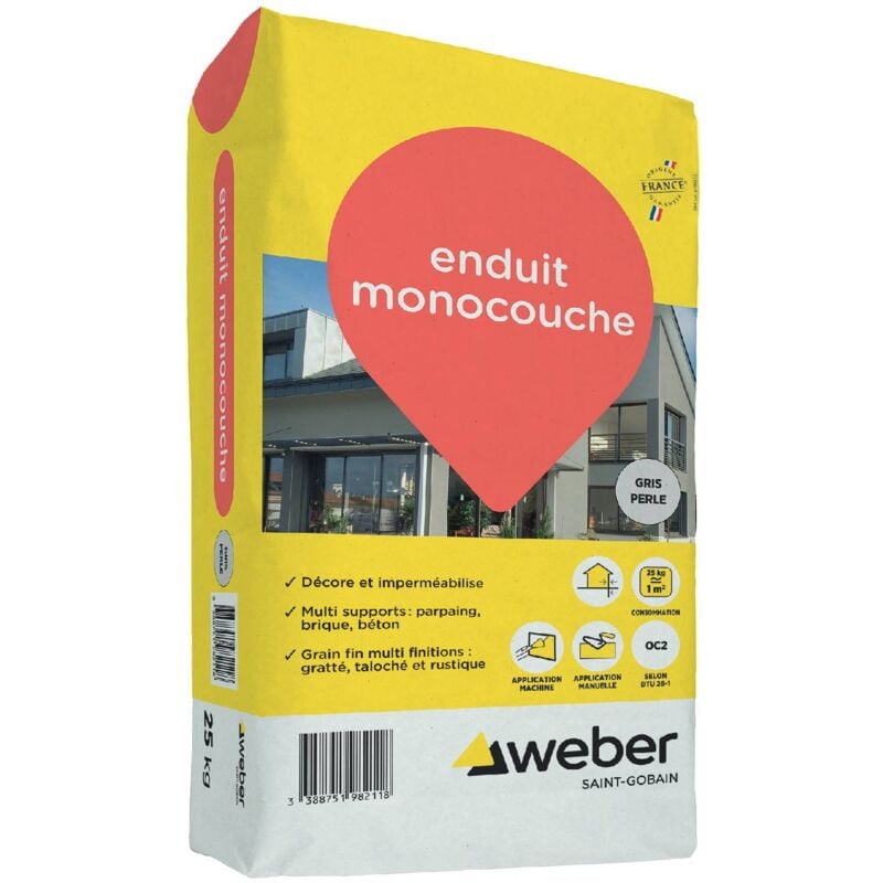 Enduit monocouche de façade extérieur gris perle 25 kg - d'imperméabilisation et décoration façades - Weber