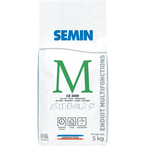 Semin – Enduit de rebouchage CE 3000 – Sac de 5 kg – Granulométrie fine – Application facile sur tous supports intérieurs