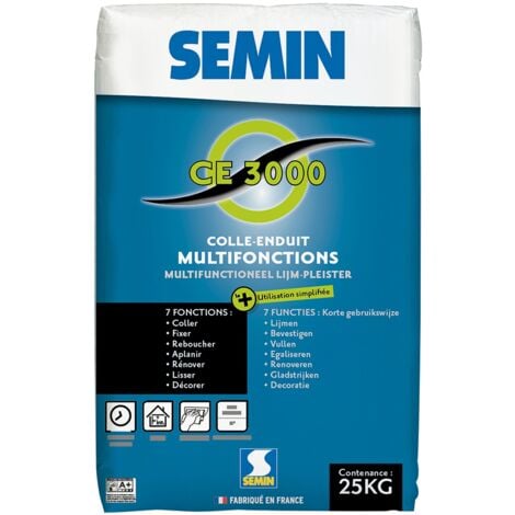 Enduit Multifonctions Semin - CE 3000 - pour Coller, Fixer, Reboucher, Aplanir, Lisser et Décorer - Intérieur - Sac de 25 kg