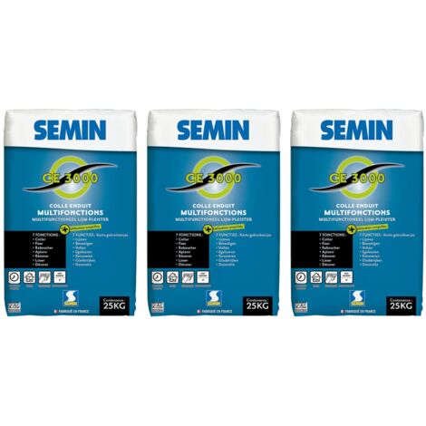 Enduit Multifonctions Semin -  CE 3000 - pour Coller, Fixer, Reboucher, Aplanir, Lisser et Décorer - Intérieur - Sac de 25 kg (lot de 3)