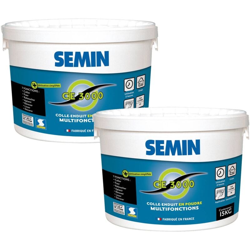 Semin - Enduit Multifonctions ce 3000 - pour Coller, Fixer, Reboucher, Aplanir, Lisser et Décorer - Prêt à l'emploi - Intérieur - Seau de 15 kg (lot
