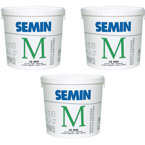 Enduit Multifonctions Semin - CE 3000 - pour Coller, Fixer, Reboucher, Aplanir, Lisser et Décorer  - Prêt à l'emploi - Intérieur - Seau de 15 kg (lot de 3)