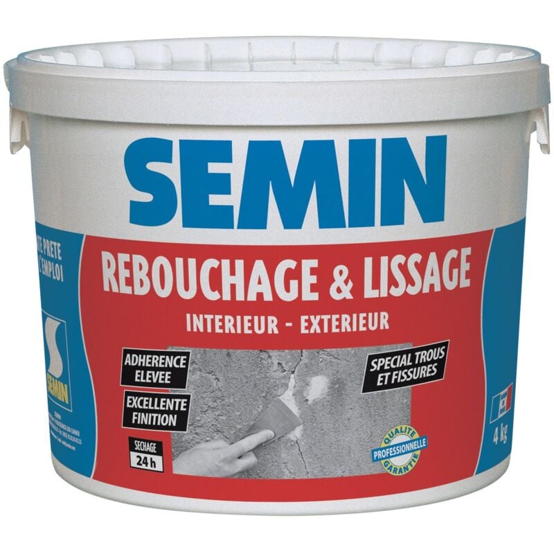 Enduit de rebouchage en pâte spécial fissures et trous de vis Semin intérieur/extérieur - seau de 4 kg