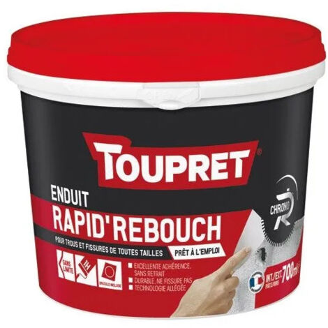 Enduit pâte de rebouchage rapide, intérieur et extérieur, 700ml, gris TOUPRET