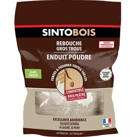 Enduit poudre bois clair hydrosoluble pour tous types de trous et toutes essences bois ou matériaux pack 1kg - Sinto