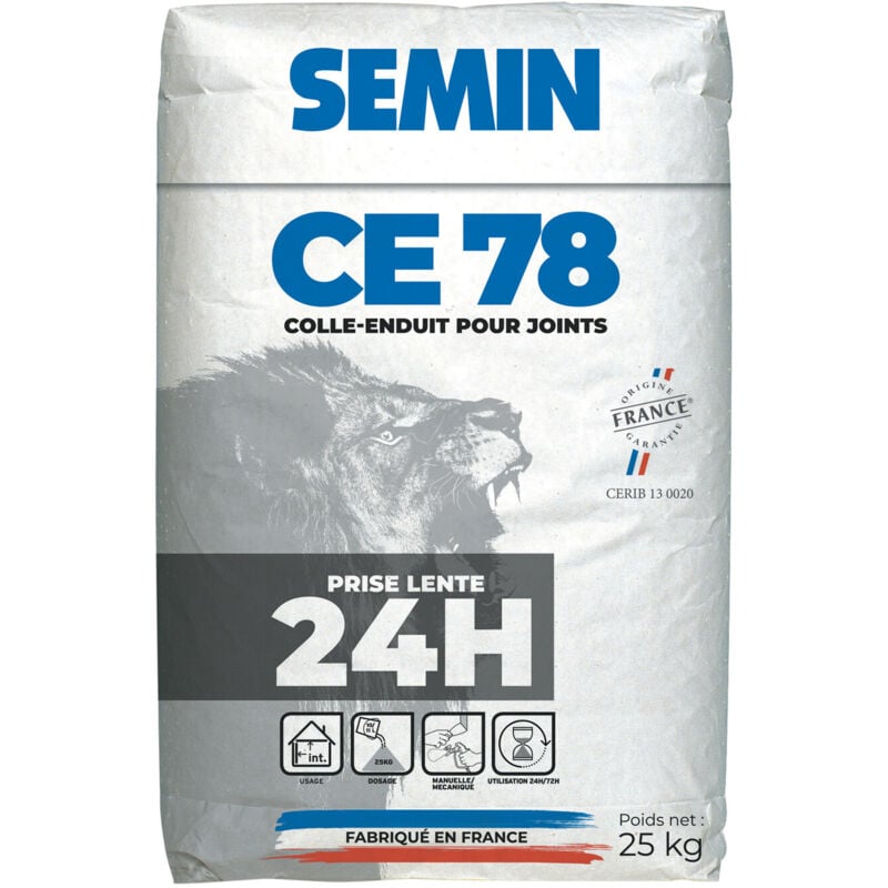 Enduit pour Joints de Plaques de Plâtre Semin ce 78 Lent - Temps de Prise 24 Heures - Sac de 25 kg