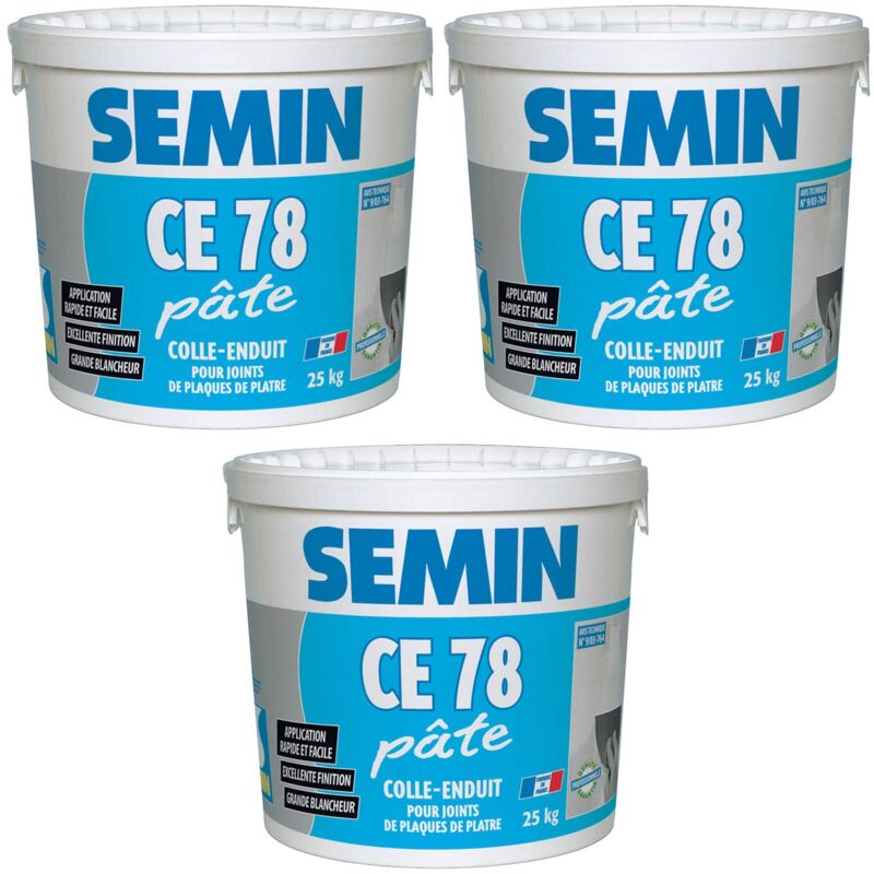 Semin - Enduit pour Joints de Plaques de Plâtre ce 78 - Prêt à l'emploi - Seau de 25 kg (Lot de 3)