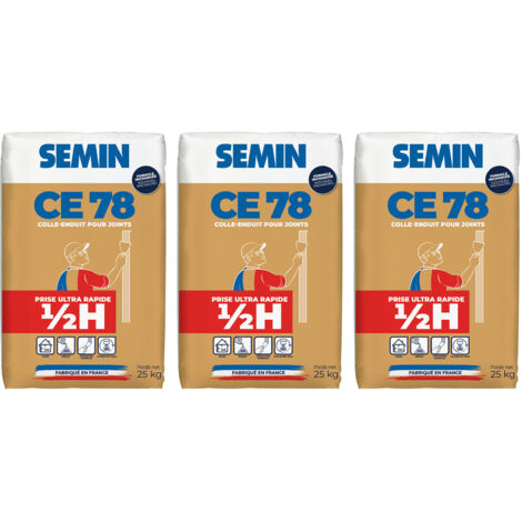 Enduit pour Joints de Plaques de Plâtre Semin - CE 78 - Temps de Prise 1/2 Heure - Sac de 25 kg (Lot de 3)