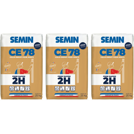 Enduit pour Joints de Plaques de Plâtre Semin - CE 78 - Temps de Prise 2 Heures - Sac de 25 kg (Lot de 3)