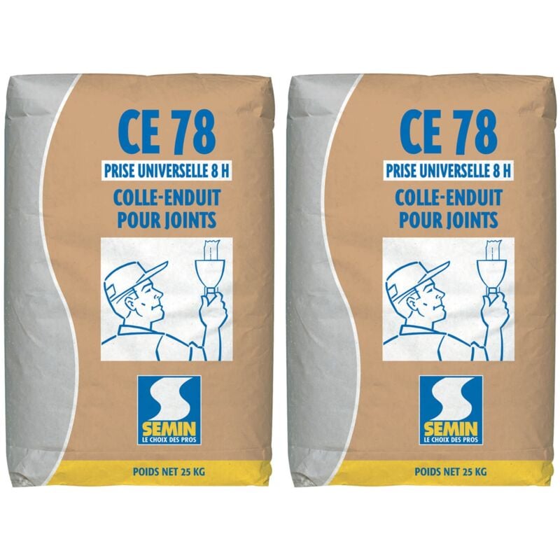 Enduit pour Joints de Plaques de Plâtre Semin - CE 78 Universelle - 8 Heures - Sac de 25 kg (Lot de 2)