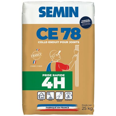 Enduit pour réaliser les joints de plaques de plâtre CE 78 Rapide Semin - temps de prise 4 heures - intérieur - sac de 25 kg