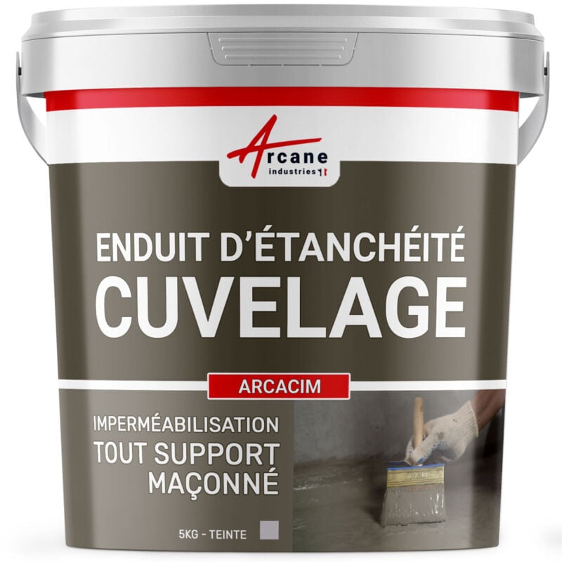 Arcane Industries - Enduit d'Etanchéité Hydrofuge - Enduit de Cuvelage pour béton, support maçonné arcacim - 5 kg Gris