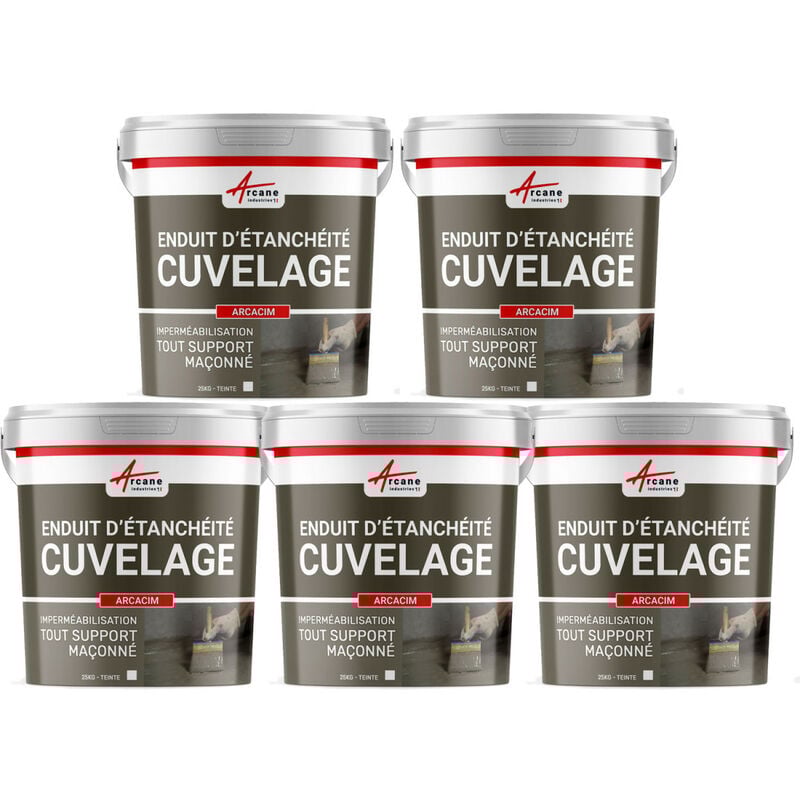 Enduit d'Etanchéité Hydrofuge - Enduit de Cuvelage pour béton, support maçonné arcacim - Offre Spéciale : 5 x 25 Kg Blanc Arcane Industries