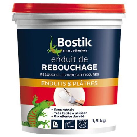 Bostik – Enduit de rebouchage pâte 1.5 kg – Blanc – Rebouche jusqu'à 1 cm – Séchage rapide en 3 heures – Pour supports en intérieur