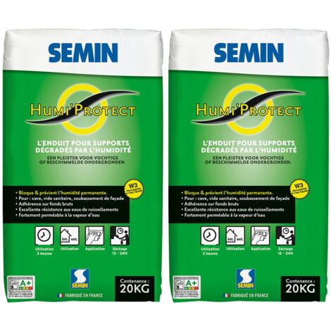 Enduit Spécial Maçonnerie Humides Semin - Humi'Protect - Intérieur/Extérieur - Poudre - Sac de 20 kg (lot de 2)