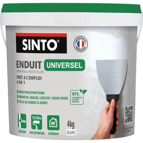 Sinto – Enduit de lissage 4kg – Pour rebouchage et lissage en 1 passe – Adapté pour chantiers humides – Application facile