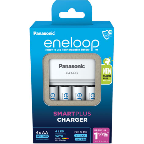 eneloop BQ-CC55 Smart & Quick Charger mit Überladeschutz inkl. 4x AA Akkus