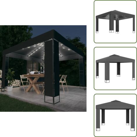Energía solar - vidaXL Cenador con doble techo y tira de luces LED antracita 3x3 m - Techo doble
