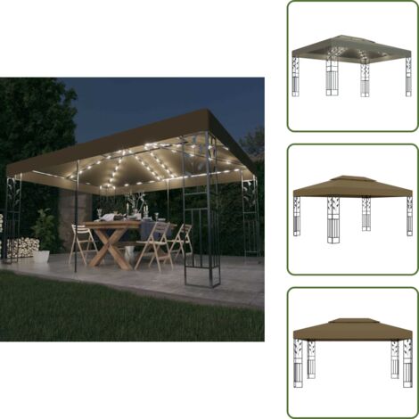 Energía solar - vidaXL Cenador doble techo y tira de luz LED gris taupe 3x4 m 180 g/m² - Cenador con cadena de luces