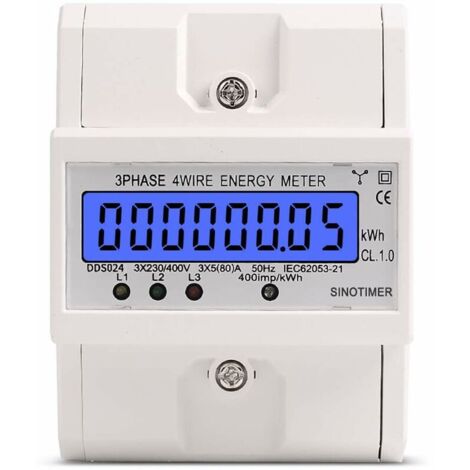 Energiezähler, DIN-Schienen-Digital-LCD-Elektronik-kWh-Energiezähler, 3-phasig, 4-adrig, 80 A NPTERBL