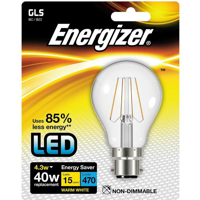 Energizer 4.3W B22 GLS Filament LED Light Bulb Bayonet Cap (BC) Energy Saver