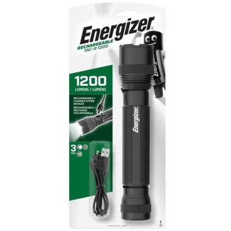 Energizer – Lampe torche rechargeable 1200 lm – 3 modes – Pour chantiers humides – Corps en aluminium noir