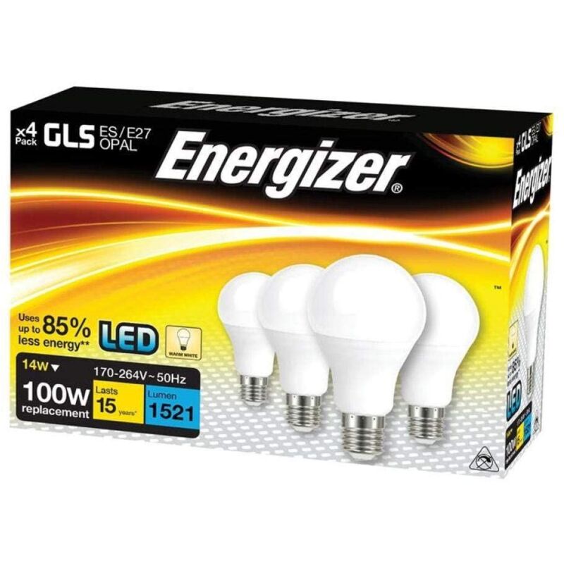 Energizer® LED ES (E27) Opal GLS Non-Dimmable Bulb, Warm White 1521 lm 13.2W (Pack 4) ENGS14424