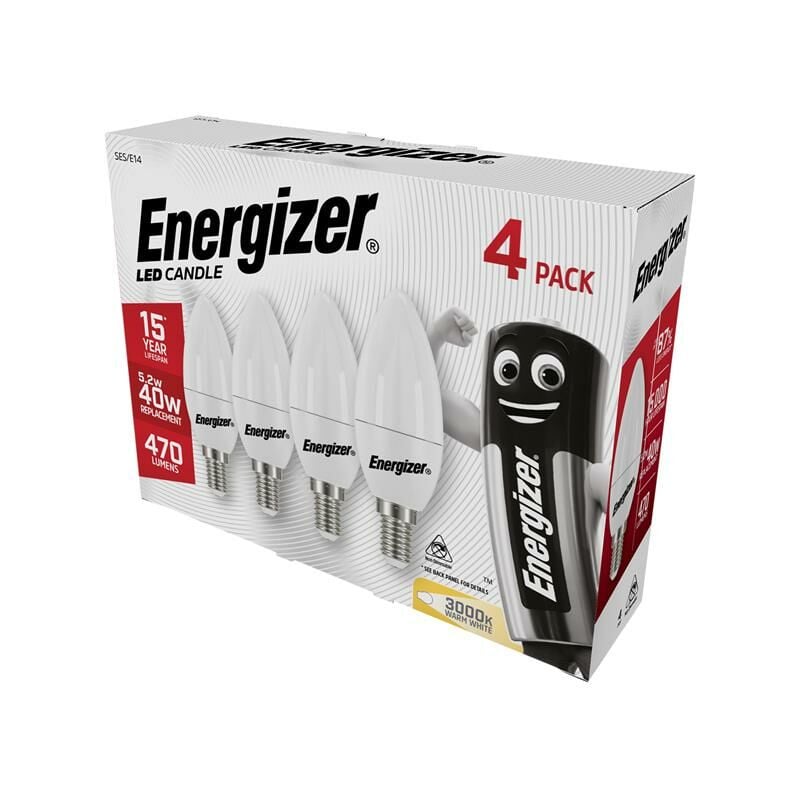 S14330 led ses (E14) Opal Candle Non-Dimmable Bulb, Warm White 470 lm 5.2W (Pack 4) ENGS14330 - Energizer