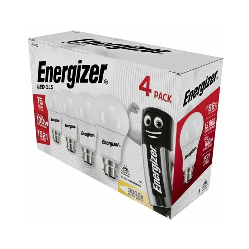 Led bc (B22) Opal gls Non-Dimmable Bulb, Warm White 1521 lm 13.2W (Pac - Energizer