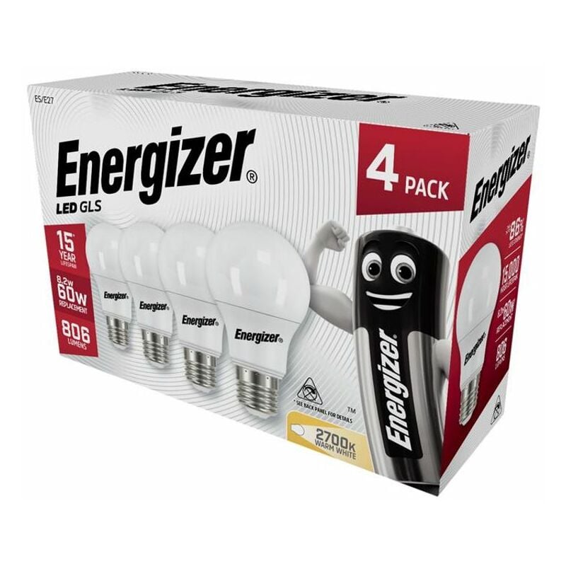 Energizer LED ES (E27) Opal GLS Non-Dimmable Bulb, Warm White 806 lm 8.2W (Pack