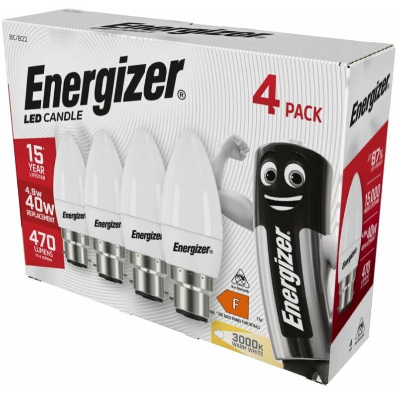 Energizer - led bc (B22) Opal Candle Non-Dimmable Bulb, Warm White 470 lm 5.2W (Pa