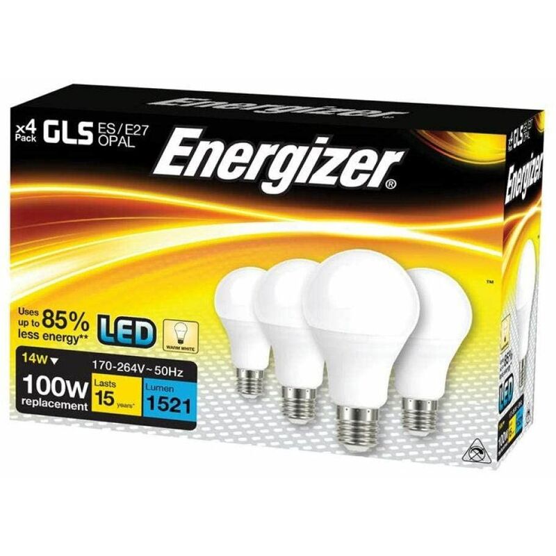 Energizer® LED ES (E27) Opal GLS Non-Dimmable Bulb, Warm White 1521 lm 13.2W (Pack 4) ENGS14424
