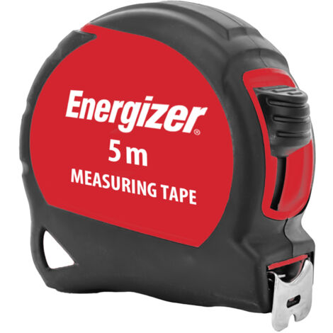 Energizer - Mètre à ruban de 5 mètres, système métrique, couleur noir et rouge, Bi Materia Tylon, boîtier ergonomique, ruban de acier laqué avec crochet de 19 mm, verrouillage de du ruban - retour aut